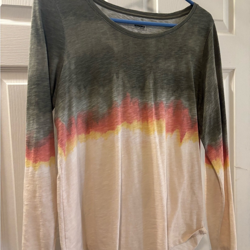 Sonoma Olive, Coral, and Cream Long Sleeve Top